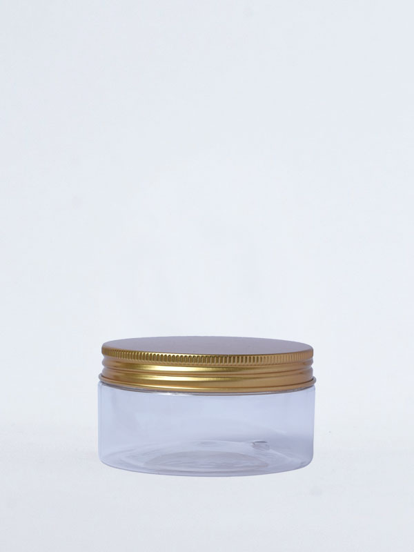 200 GM Straight Sided Clear Cosmetic PET Cream Jars with Golden Aluminum Cap